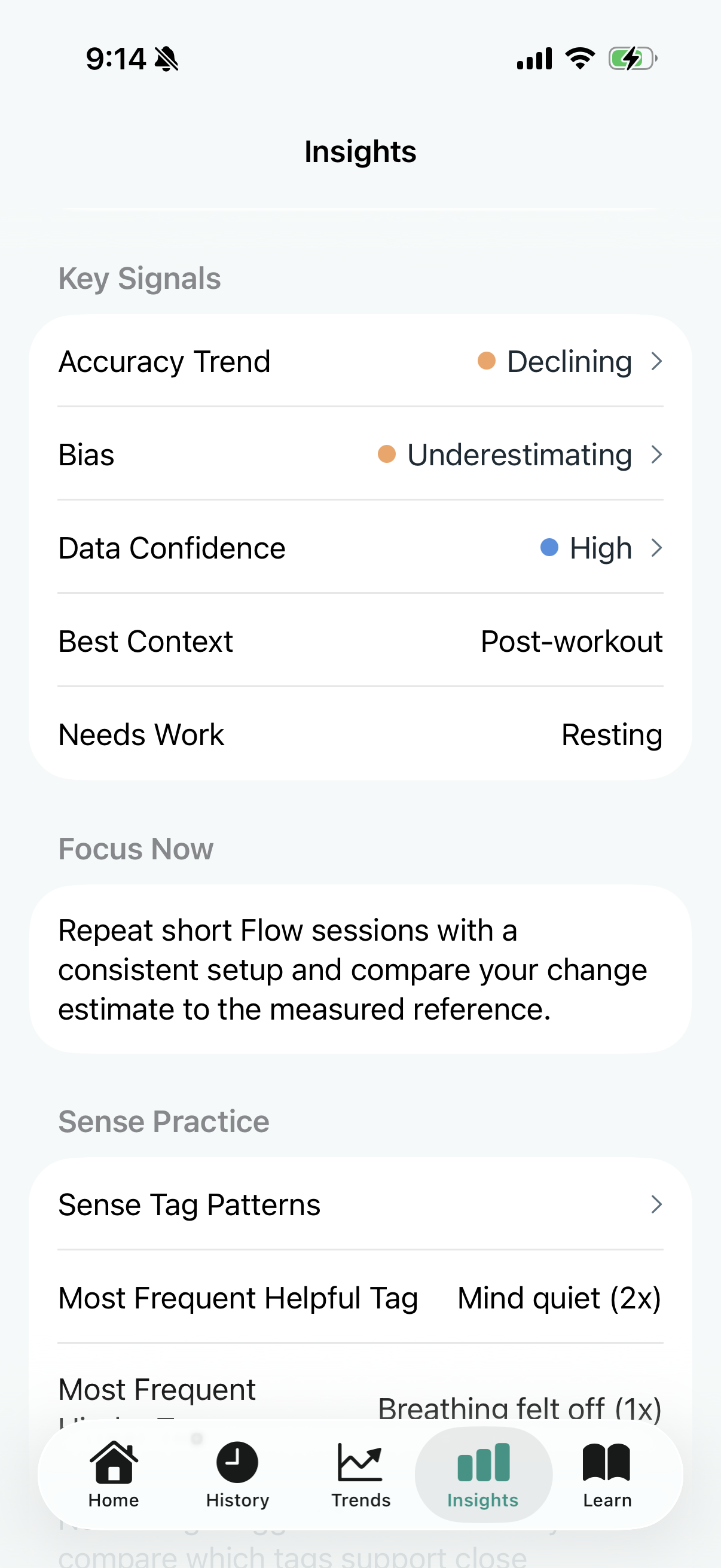 InteroHB insights screen
